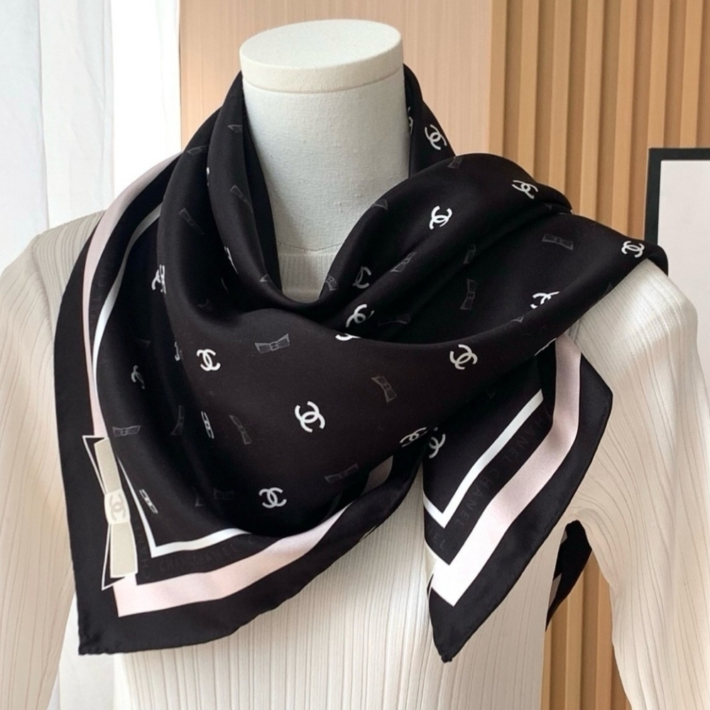 Black and White Logo Silk Scarf